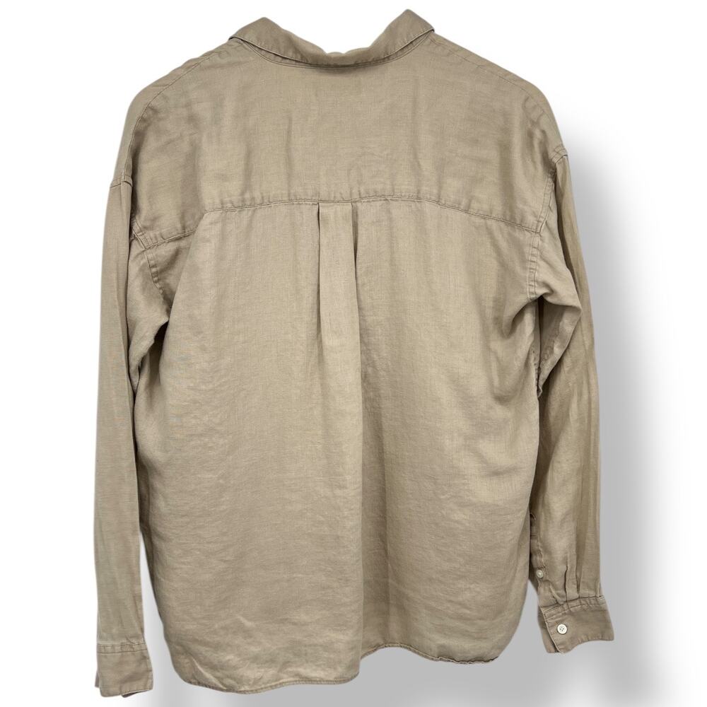 Uniqlo Tan Linen Popover Collared Long Sleeve Blouse Women's M Minimalist - Picture 2 of 6